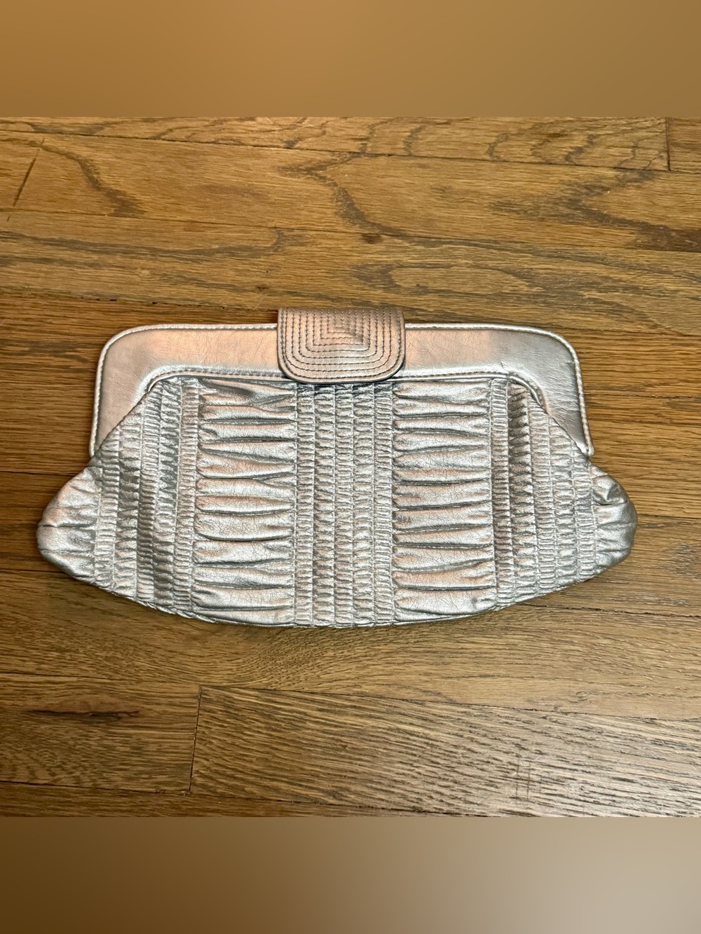 Metallic Silver Ruched Clutch Evening Bag